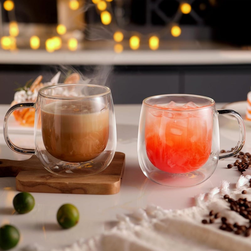 CnGlass 16oz Double Walled Glass Coffee Mugs(4-pack),Large Clear Coffee Cups with Handle,Glass Espresso Mugs for Latte,Cappuccino,Tea - Image 4