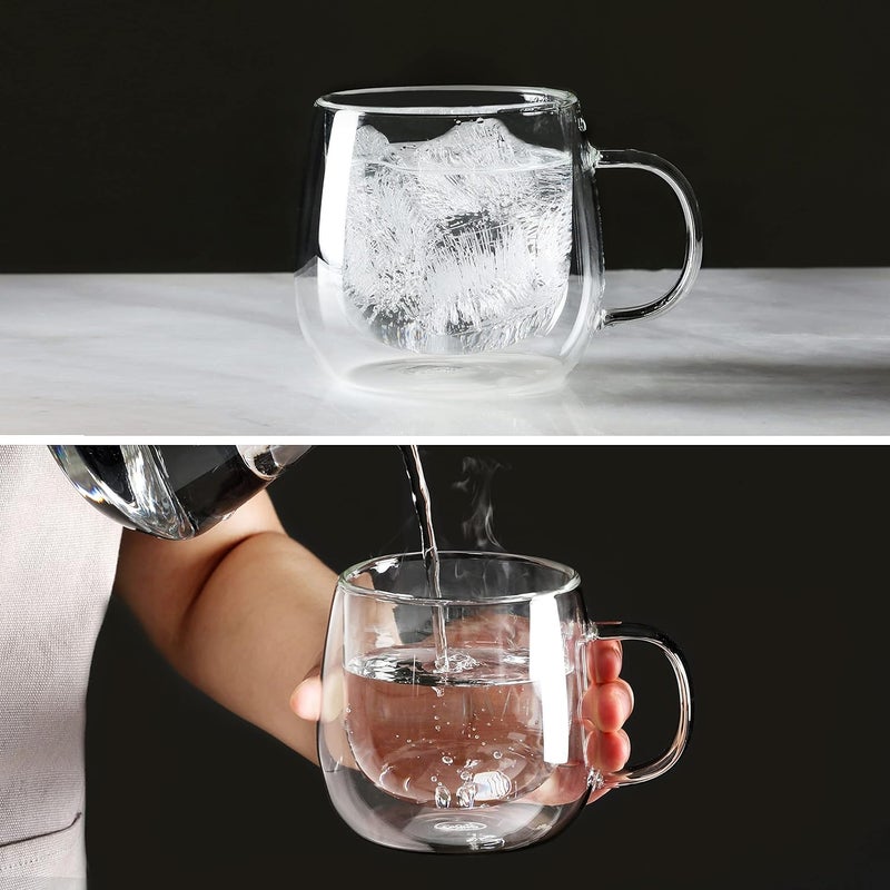 CnGlass 16oz Double Walled Glass Coffee Mugs(4-pack),Large Clear Coffee Cups with Handle,Glass Espresso Mugs for Latte,Cappuccino,Tea - Image 5