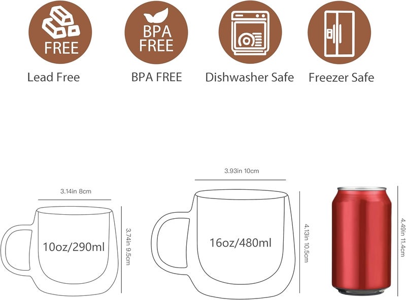 CnGlass 16oz Double Walled Glass Coffee Mugs(4-pack),Large Clear Coffee Cups with Handle,Glass Espresso Mugs for Latte,Cappuccino,Tea - Image 3