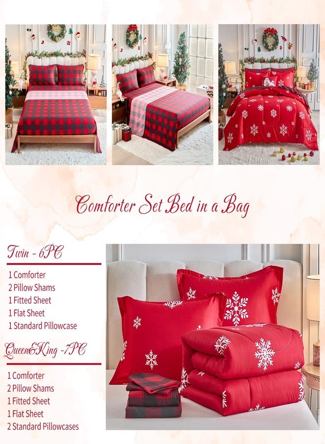 Tititada Christmas Bed in a Bag 7 Pcs Queen Size, White Snowflake on Red Holiday Bedding Comforter Set Warm for Winter(1 Comforter, 1 Flat Sheet, 1 Fitted Sheet, 2 Pillow Shams, 2 Pillowcases) - Image 5