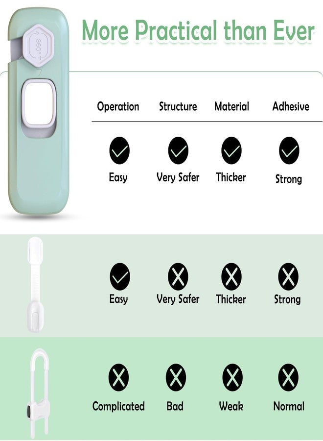 Zerolex Fridge Locks Child Proof, Refrigerator Lock, Strong Adhesive Fridge Door Lock, Easy Install Child Lock for Cupboard, Drawers, TV Cabinet, Essential Baby Safety Products, Green(Pack of-2) - Image 5