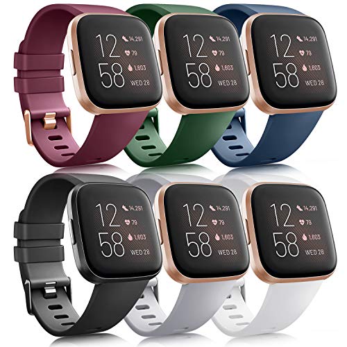 AK 6 Pack Sport Bands Compatible with Fitbit Versa 2 / Versa Lite/SE, Classic Soft Silicone Replacement Wristbands for Fitbit Versa Smart Watch Women Men (6 Pack D, Large) - Image 1