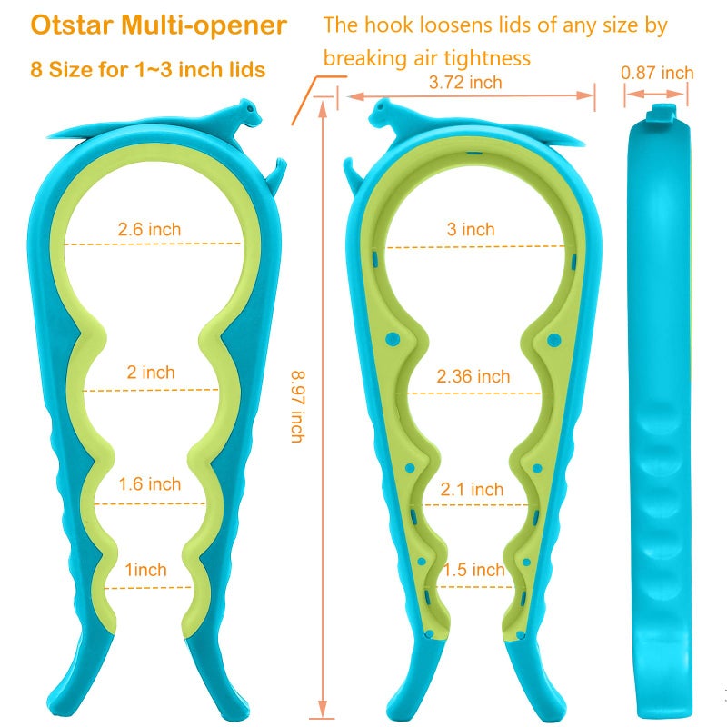 Otstar Jar Opener Bottle Opener and Can Opener for Weak hands, Seniors with Arthritis and Anyone with Low Strength, Mutil Jar Opener Get Lids Off Easily (Blue) - Image 2