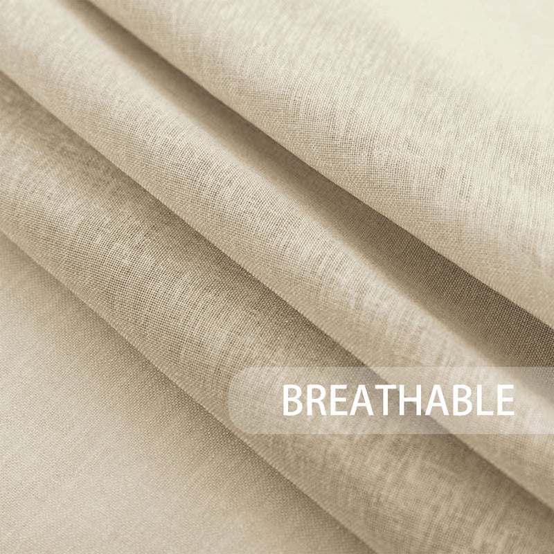 UPOPO Beige Sheer Curtains 45 inches Long Kitchen Dining Living Room Curtain Sheers Basement 2 Panels Voile Transparent Bedroom Drapes Linen Textured Rod Pocket Window Treatment Set - Image 2