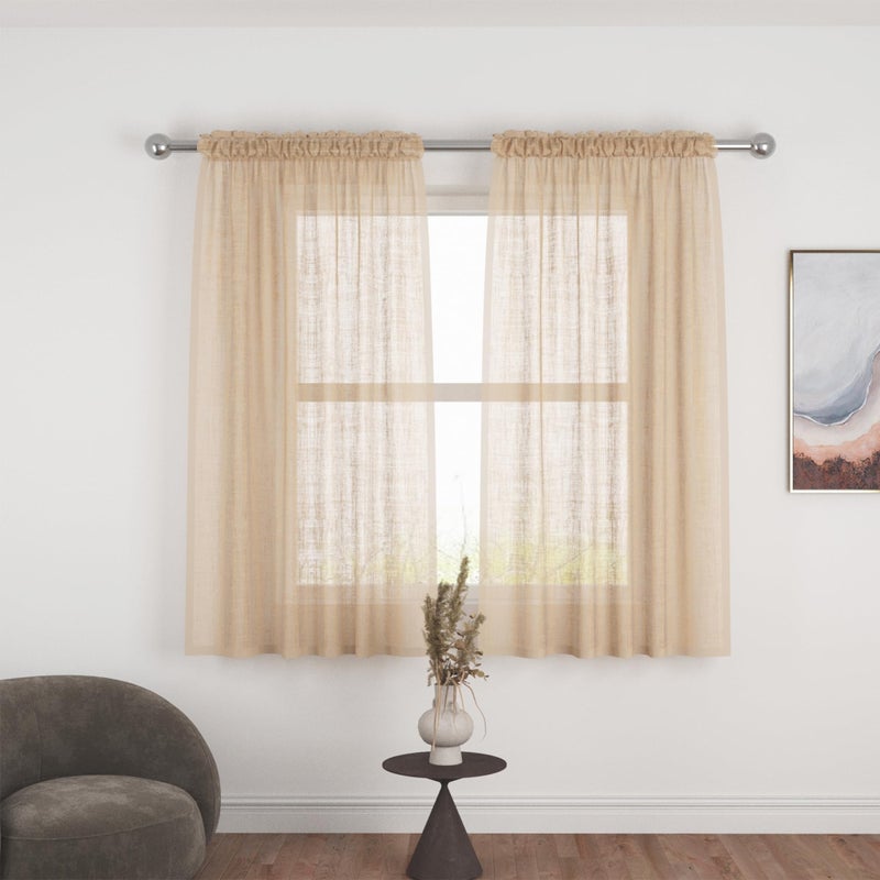 UPOPO Beige Sheer Curtains 45 inches Long Kitchen Dining Living Room Curtain Sheers Basement 2 Panels Voile Transparent Bedroom Drapes Linen Textured Rod Pocket Window Treatment Set - Image 1