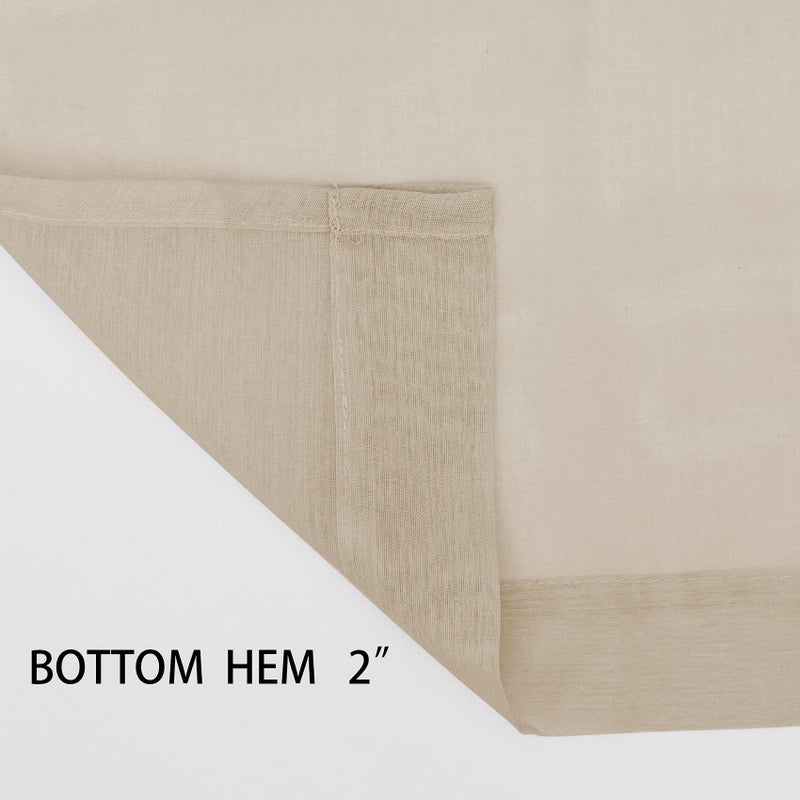 UPOPO Beige Sheer Curtains 45 inches Long Kitchen Dining Living Room Curtain Sheers Basement 2 Panels Voile Transparent Bedroom Drapes Linen Textured Rod Pocket Window Treatment Set - Image 5