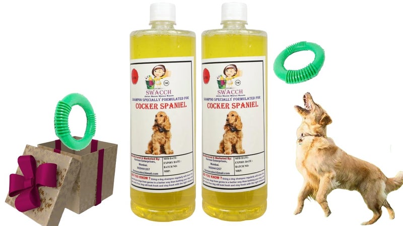 swacch Shampoo | Puppy Safe Shampoo | Cocker Spaniel Dog Shampoo 1 Litre Pack of 2 Lemon + | O PVC Ring Rubber Chew Toy | Teething Chew Toy I Dental Teething I Durable I Combo Pack - Image 1