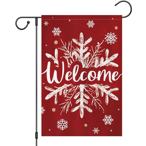 Heyfibro Christmas Winter Welcome Garden Flag 12x18 Inch Double Sided Burlap, Winter Snowflake Yard Flags for Holiday Xmas Yard Outdoor Decoration(ONLY FLAG) - Image 1