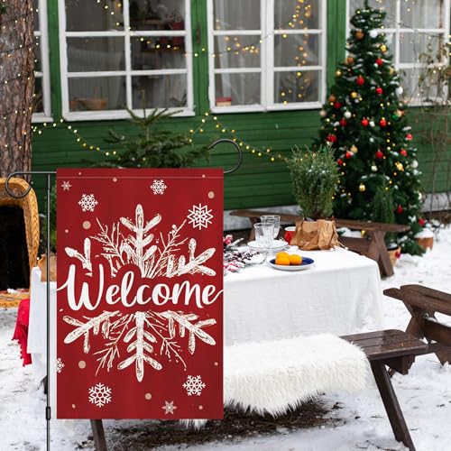 Heyfibro Christmas Winter Welcome Garden Flag 12x18 Inch Double Sided Burlap, Winter Snowflake Yard Flags for Holiday Xmas Yard Outdoor Decoration(ONLY FLAG) - Image 2