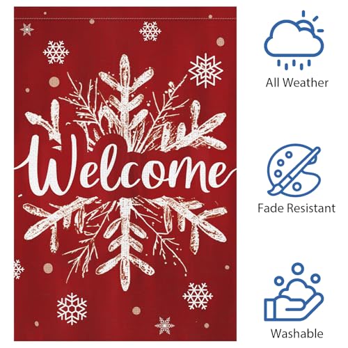 Heyfibro Christmas Winter Welcome Garden Flag 12x18 Inch Double Sided Burlap, Winter Snowflake Yard Flags for Holiday Xmas Yard Outdoor Decoration(ONLY FLAG) - Image 5