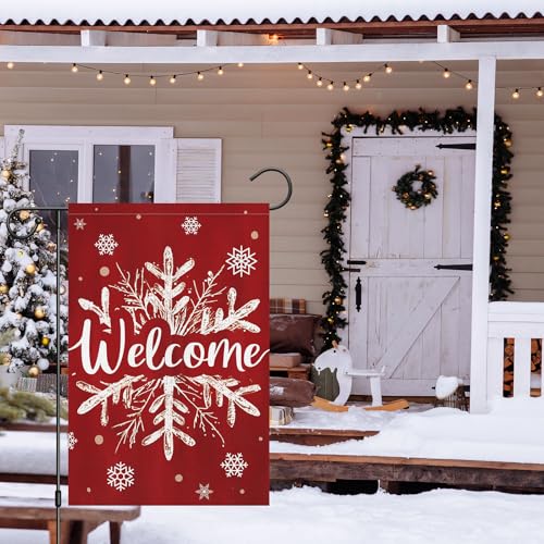 Heyfibro Christmas Winter Welcome Garden Flag 12x18 Inch Double Sided Burlap, Winter Snowflake Yard Flags for Holiday Xmas Yard Outdoor Decoration(ONLY FLAG) - Image 3