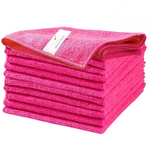 Showstopper Microfiber Cleaning Cloths for Kitchen & Home – Pink, Pack of 10, 30x30cm, 250 GSM, Ultra Soft, Streak-Free, Lint-Free, Washable Kitchen Towel, Dusting Cloth and Car Cleaning Cloths - Image 1