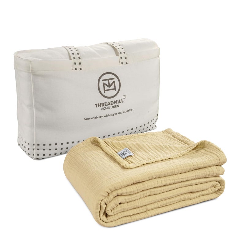 Threadmill King Size Blanket  4 Layer 100 Cotton Gauze  Lightweight Breathable and Cozy Summer Muslin Blanket for Couch Bed Beige