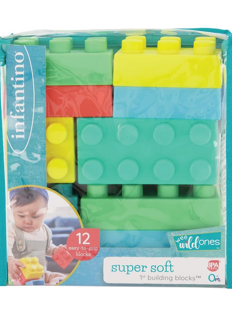 infantino كتل بناء فائقة النعومة، سهلة الحمل للأطفال والرضع، خالية من BPA، متعددة الألوان، مجموعة مكونة من 12 قطعة - Image 1