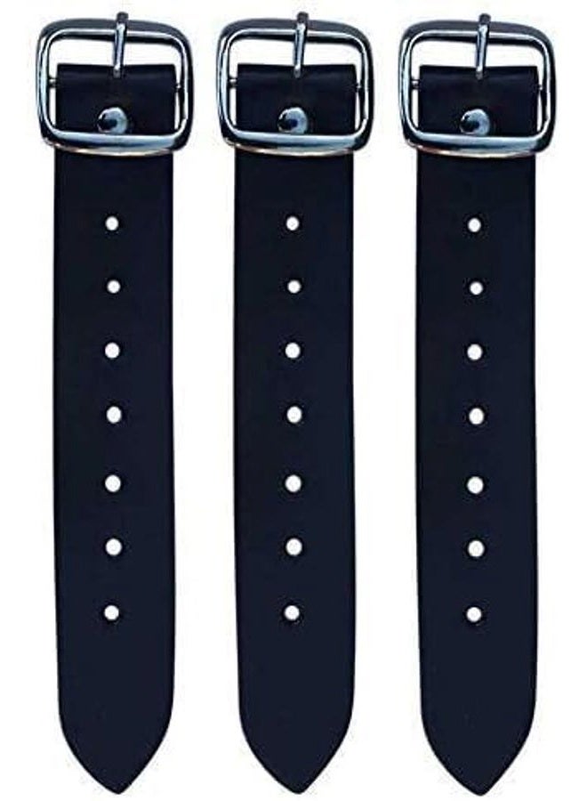 Kilt Straps and Buckle 7" Genuine Leather Extender 1.25" Wide Strap - Set of 3 Pcs (Black)