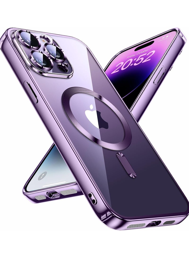 iPhone 15 Pro Max Clear Case with MagSafe Wireless Charging Compatible Back Cover with Electroplating Shockproof Frame-PURPLE - Image 1