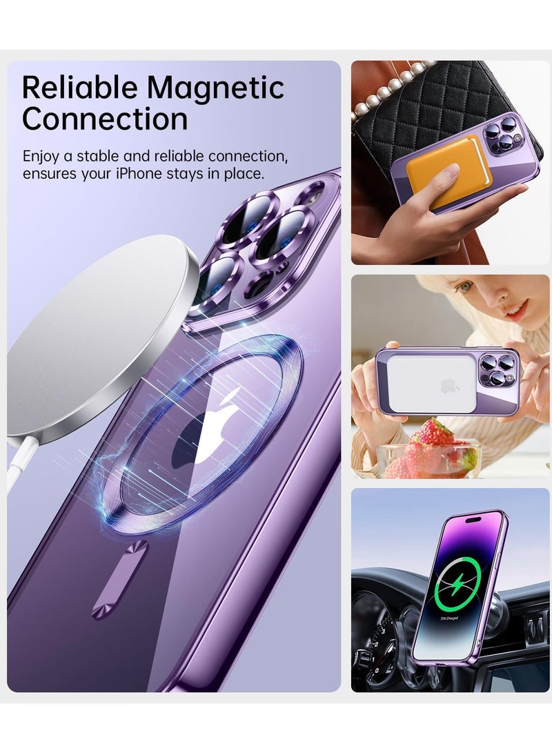 iPhone 15 Pro Max Clear Case with MagSafe Wireless Charging Compatible Back Cover with Electroplating Shockproof Frame-PURPLE - Image 2