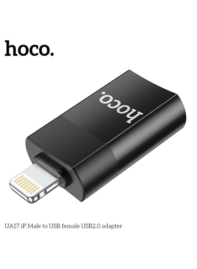 hoco. UA17 iPhone Male to USB Female Adapter (Black) – USB 2.0 OTG Connector for iOS Devices, Supports Data Transfer & Peripheral Connection, Compact Plug & Play Lightning to USB Converter for Flash Drives, Keyboards, Cameras  - Image 4