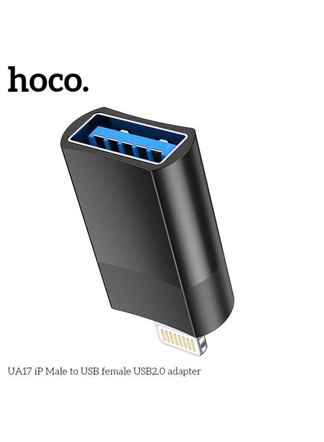 hoco. UA17 iPhone Male to USB Female Adapter (Black) – USB 2.0 OTG Connector for iOS Devices, Supports Data Transfer & Peripheral Connection, Compact Plug & Play Lightning to USB Converter for Flash Drives, Keyboards, Cameras  - Image 3