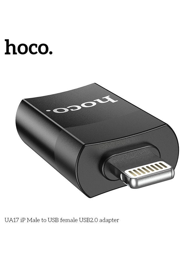 hoco. UA17 iPhone Male to USB Female Adapter (Black) – USB 2.0 OTG Connector for iOS Devices, Supports Data Transfer & Peripheral Connection, Compact Plug & Play Lightning to USB Converter for Flash Drives, Keyboards, Cameras  - Image 2