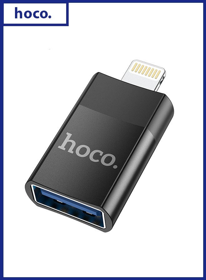 hoco. UA17 iPhone Male to USB Female Adapter (Black) – USB 2.0 OTG Connector for iOS Devices, Supports Data Transfer & Peripheral Connection, Compact Plug & Play Lightning to USB Converter for Flash Drives, Keyboards, Cameras  - Image 1