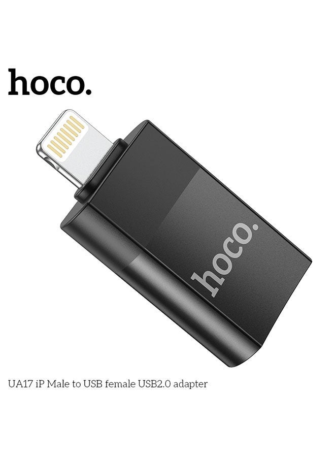 hoco. UA17 iPhone Male to USB Female Adapter (Black) – USB 2.0 OTG Connector for iOS Devices, Supports Data Transfer & Peripheral Connection, Compact Plug & Play Lightning to USB Converter for Flash Drives, Keyboards, Cameras  - Image 5