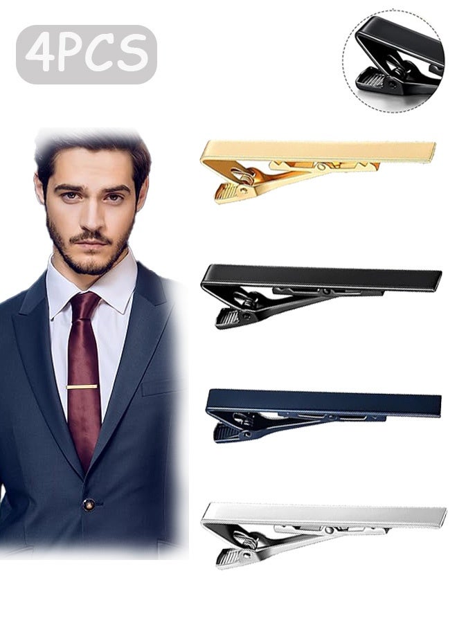 Quantum 4 PCS Tie Clips, Fashionable business lapel clip, Tie Clips for Men Elegant Metal Necktie Bar Pinch Clasp Wedding Party Gift - Image 1