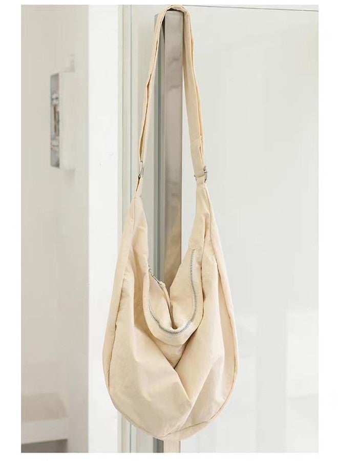 KARRESLY Nylon Crescent Crossbody Bag for Women Men Casual Tote Handbag(Beige) - Image 4