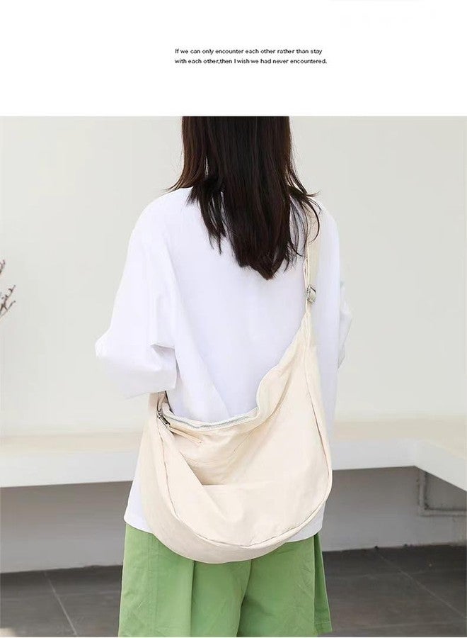 KARRESLY Nylon Crescent Crossbody Bag for Women Men Casual Tote Handbag(Beige) - Image 3