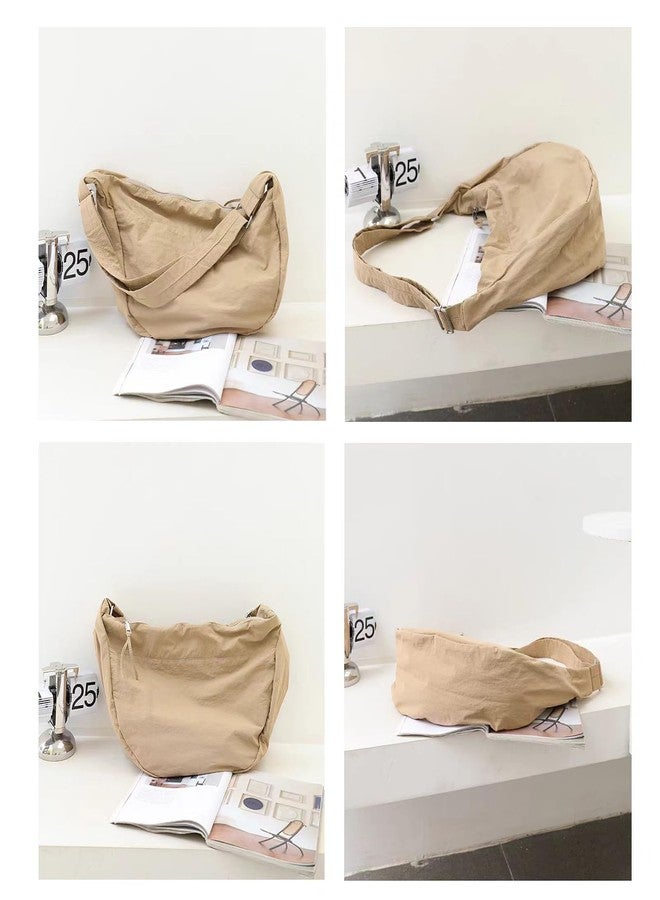 KARRESLY Nylon Crescent Crossbody Bag for Women Men Casual Tote Handbag(Beige) - Image 5