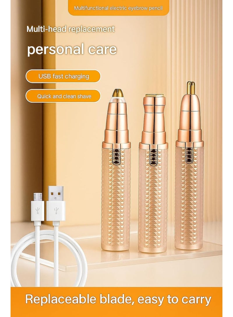 أداة تشذيب الحواجب للنساء، 3 في 1 مزيل شعر الوجه قابل لإعادة الشحن مع رؤوس قابلة للاستبدال، ماكينة حلاقة احترافية غير مؤلمة لإزالة شعر الحواجب مع أضواء مؤشرة (متعددة الألوان) - Image 2