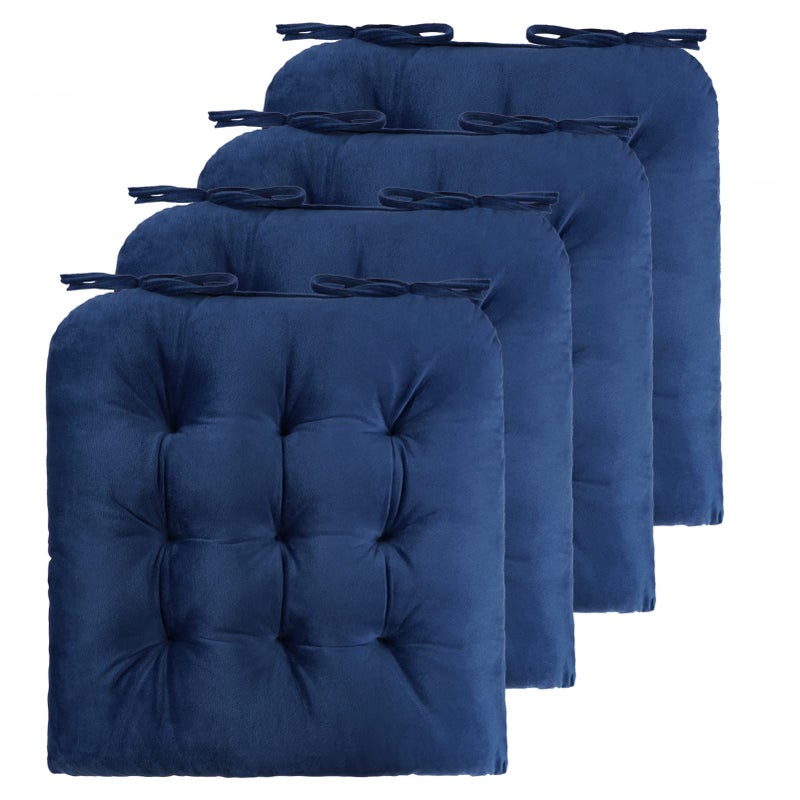 ELFJOY 4 Pack Chair Cushions for Dining Chairs Chair Pads Cushion for Kitchen Office Tufted Square Seat Cushion with Ties U Shape Navy