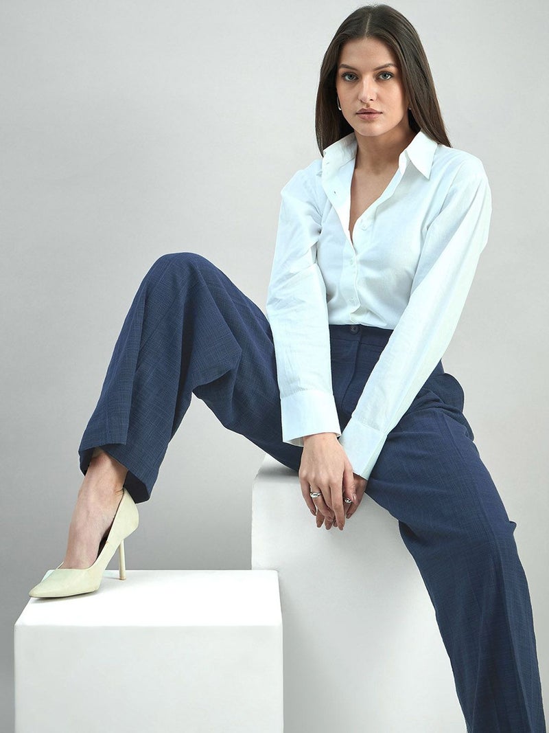 Powersutra Navy Blue High-Waist Trousers for Women - Image 4