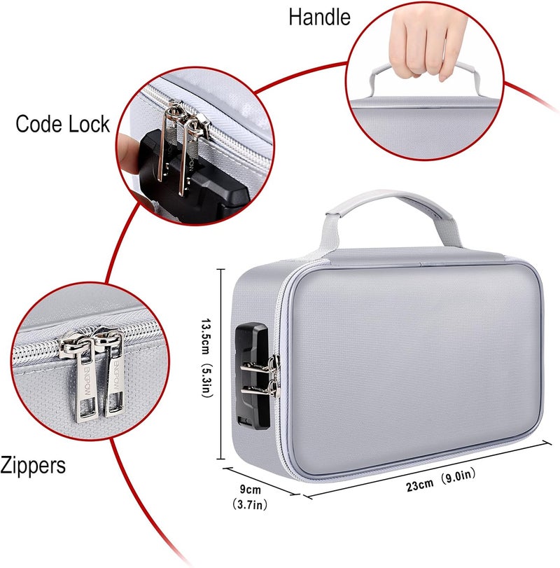 ENGPOW Small Fireproof Storage Organizer Case with Lock(9”x 5.3”x 3.7”), Soft Money Safe Coin Organizer Wallet Bag for Cash,Card,Passport,Check,Bill,Travel Home Organizer Carrying Case,Silver - Image 5