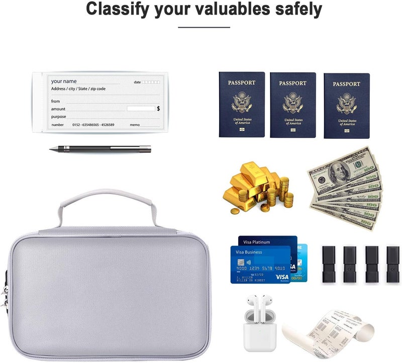 ENGPOW Small Fireproof Storage Organizer Case with Lock(9”x 5.3”x 3.7”), Soft Money Safe Coin Organizer Wallet Bag for Cash,Card,Passport,Check,Bill,Travel Home Organizer Carrying Case,Silver - Image 4