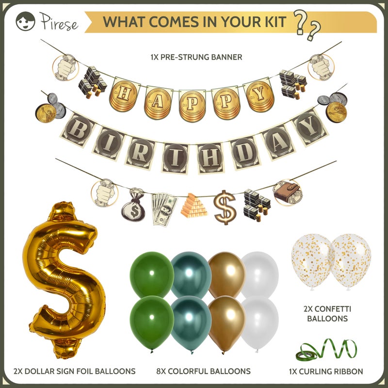 Pirese Money Happy Birthday Banner, Money Birthday Decorations, Money Party Decorations - Image 2