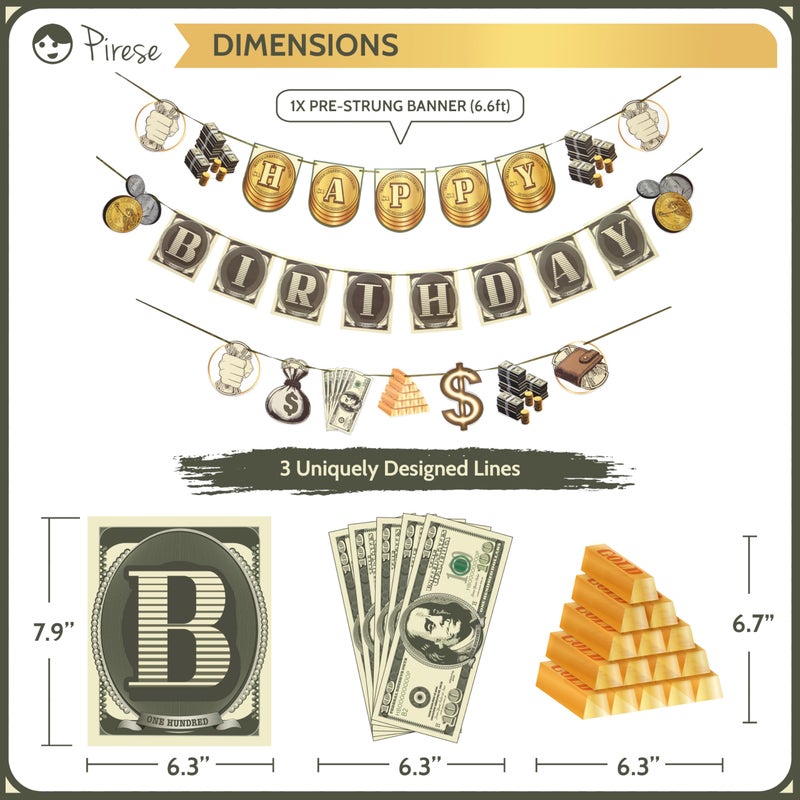 Pirese Money Happy Birthday Banner, Money Birthday Decorations, Money Party Decorations - Image 3