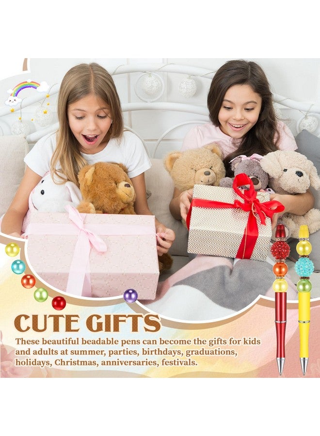 Geyee 15 Pcs Plastic Beadable Pens Assorted Bead Pens Multicolor Beads Bubblegum Beads Crystal Spacer Beads Black Ink Ballpoint DIY Bead Pen Set for Kids Students Party Gifts (Rainbow Color) - Image 5