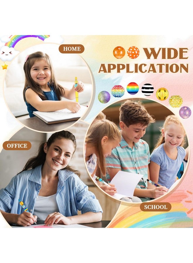 Geyee 15 Pcs Plastic Beadable Pens Assorted Bead Pens Multicolor Beads Bubblegum Beads Crystal Spacer Beads Black Ink Ballpoint DIY Bead Pen Set for Kids Students Party Gifts (Rainbow Color) - Image 4