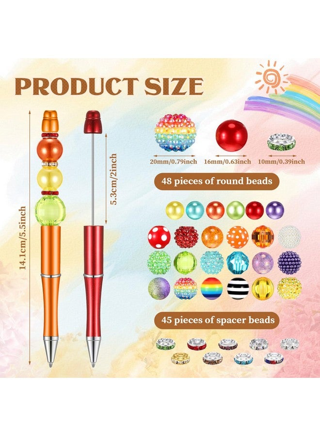 Geyee 15 Pcs Plastic Beadable Pens Assorted Bead Pens Multicolor Beads Bubblegum Beads Crystal Spacer Beads Black Ink Ballpoint DIY Bead Pen Set for Kids Students Party Gifts (Rainbow Color) - Image 2
