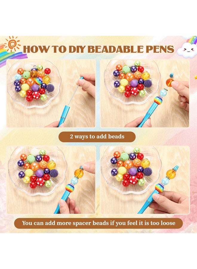 Geyee 15 Pcs Plastic Beadable Pens Assorted Bead Pens Multicolor Beads Bubblegum Beads Crystal Spacer Beads Black Ink Ballpoint DIY Bead Pen Set for Kids Students Party Gifts (Rainbow Color) - Image 3