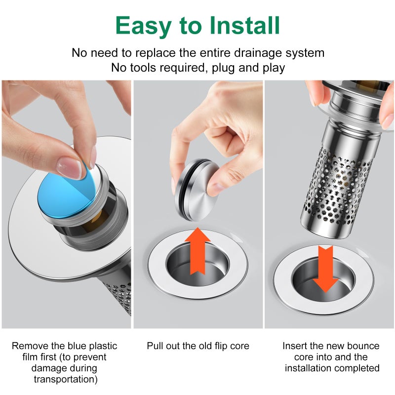 Mengine â€‹Bathroom Sink Drain Strainer,Universal Pop-Up Sink Stopper Hair Catcher, Anti-Clog Stainless Steel Drain Filter Basket, Removable Sink Drain for Bathroom Sink Stopper - Image 4