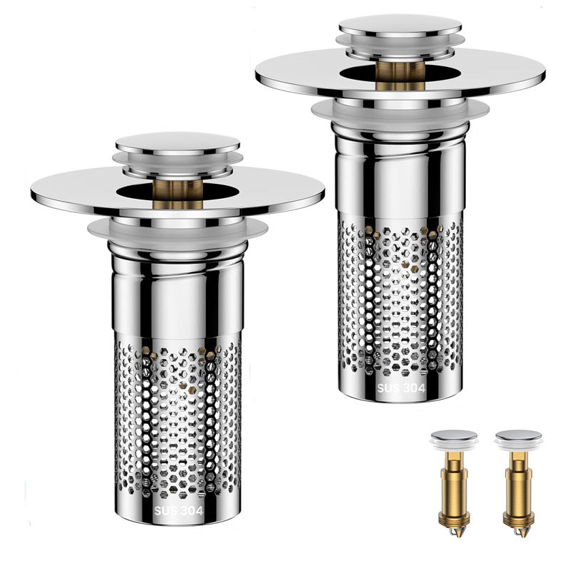 Mengine â€‹Bathroom Sink Drain Strainer,Universal Pop-Up Sink Stopper Hair Catcher, Anti-Clog Stainless Steel Drain Filter Basket, Removable Sink Drain for Bathroom Sink Stopper - Image 1