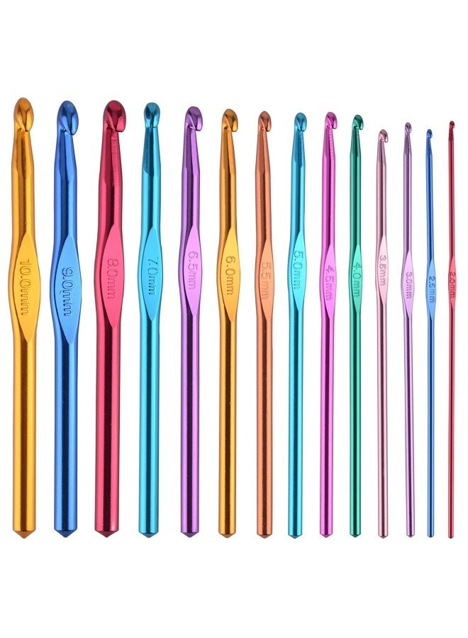 BCMRUN 14 Pieces Multicolor Aluminum Crochet Hooks Knitting Needles Craft Yarn 2-10Mm - Image 1