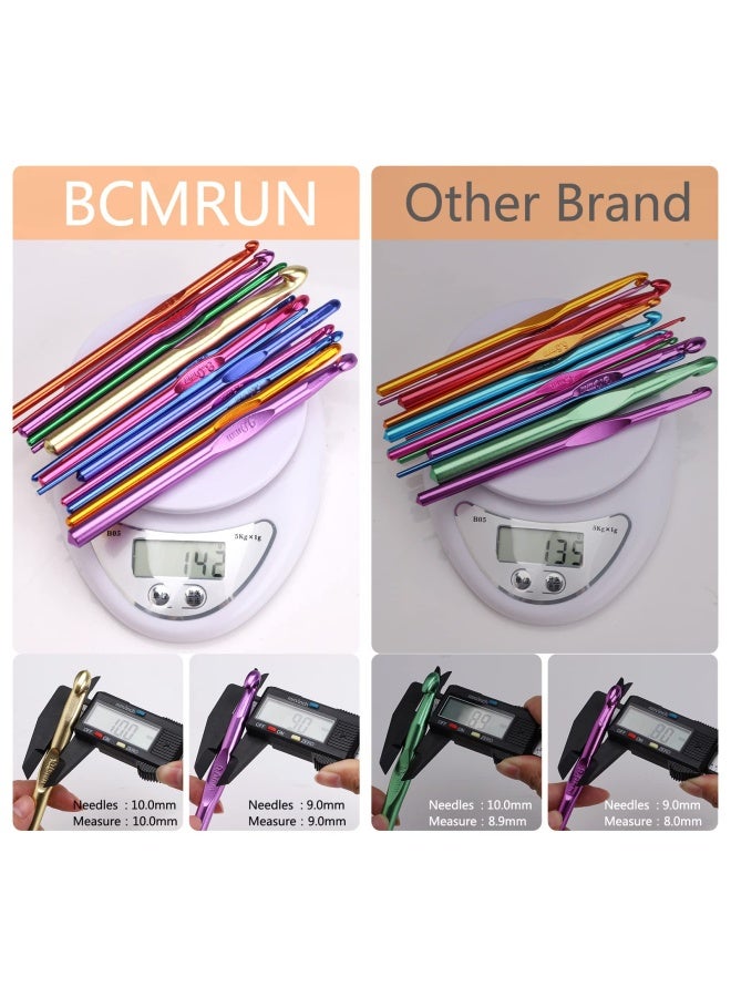 BCMRUN 14 Pieces Multicolor Aluminum Crochet Hooks Knitting Needles Craft Yarn 2-10Mm - Image 3