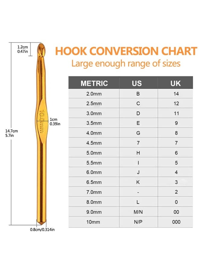 BCMRUN 14 Pieces Multicolor Aluminum Crochet Hooks Knitting Needles Craft Yarn 2-10Mm - Image 2
