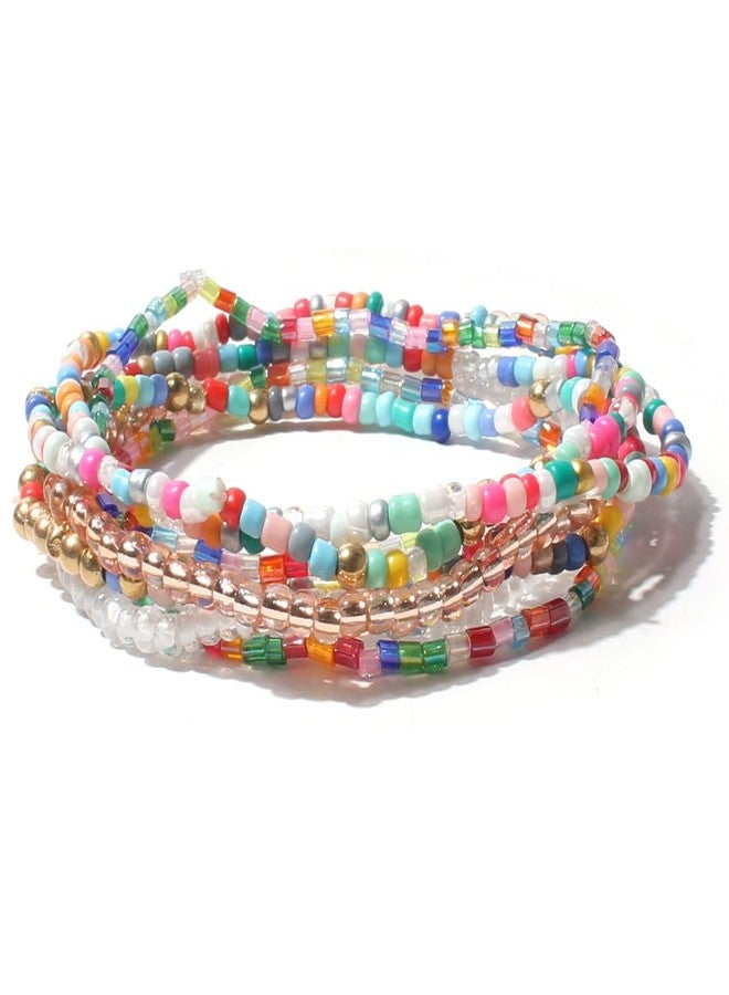 Pingyongchang Handmade Stackable Beaded Bracelets for Women Layering Strand Colorful Beads Bracelets Set Boho Adjustable Muilty-layered Seed Stretch Wristbands Bangles Bracelets for Women Gifts Jewelry-C - Image 1