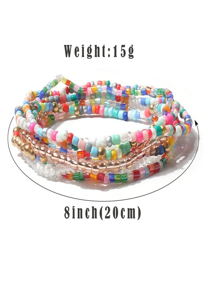 Pingyongchang Handmade Stackable Beaded Bracelets for Women Layering Strand Colorful Beads Bracelets Set Boho Adjustable Muilty-layered Seed Stretch Wristbands Bangles Bracelets for Women Gifts Jewelry-C - Image 2