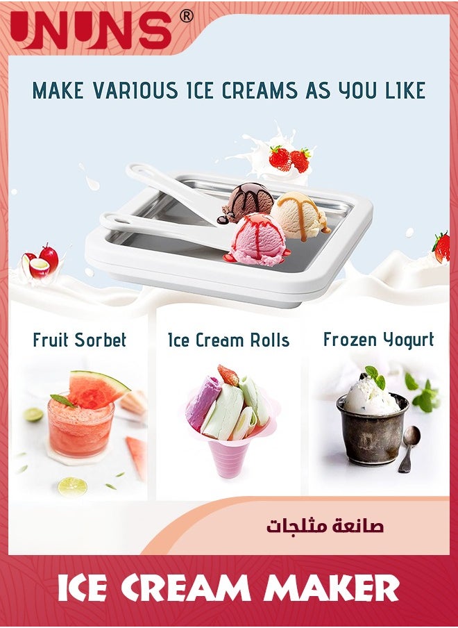 UNUNS - صانعة الآيس كريم الفورية مع ملعقتين، آلة صنع الآيس كريم المجمدة للزبادي للملفوفة في المنزل، صينية الزبادي المجمد الفورية، هدايا للفتيات أو الأولاد - Image 1