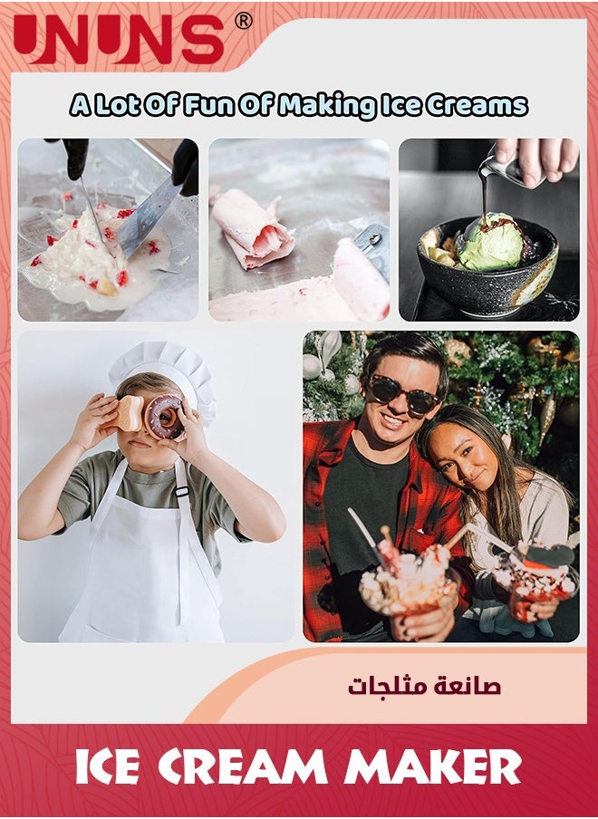 UNUNS - صانعة الآيس كريم الفورية مع ملعقتين، آلة صنع الآيس كريم المجمدة للزبادي للملفوفة في المنزل، صينية الزبادي المجمد الفورية، هدايا للفتيات أو الأولاد - Image 1